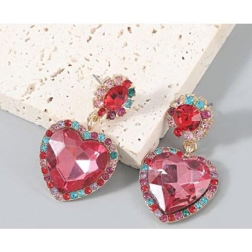 Hoop Heart Earrings For Women Rhinestone Crystal Circle Color Earrings Love Heart Gift Girls Party Wedding Jewelry Accessories