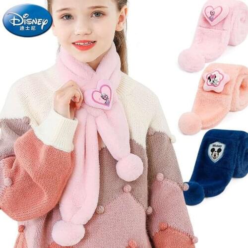 Disney Childrens scarf Frzoen girl scarf baby autumn and winter outer windproof thicen girl warm plush collar warm scarf