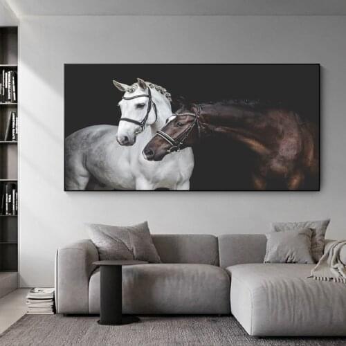 Nordic Modern Black and White Horse Large Horizontal Canvas Poster Wall Art Living Room Study Artist Home Decoration