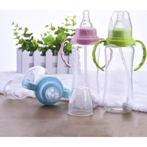 240ml Standard Mouth Food Grade Plastic Baby Bottle Random Color Transparent Durable And Simple Baby Milk Bottles