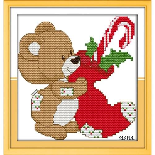 Everlasting Love Little Bear Christmas Stocking Ecological Cotton Chinese Cross Stitch Kits Counted Stamped 11CT New Year Sales