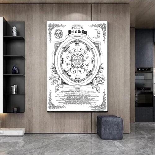 Wheel of The Year Magic Witchcraft Shadow Book Vintage Canvas Painting Posters Prints Wall Art Retro Image Pictures Home Decor