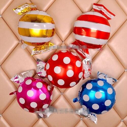50pcs/lot Aluminium Foil Balloons 18inch Cute Candy With Wave Pattern For Children;s Day Wedding Party Event Decorations