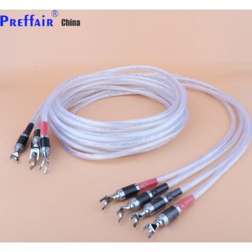 Preffair one pair (4pcs) Hi-End 11cores OCC silver plated HIFI SPeaker cable spade to spade plug Speaker Wire for Audiophiles