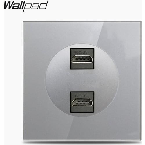 Wallpad L6 Double HDMI Data Transmission Wiring Outlet Wall Socket Grey Crystal Glass Panel
