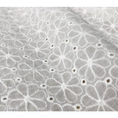 Skirt Cotton Lace Fabric, Off White Cotton Embroidery Flower Fabric, Hollowed Out Cotton Lace