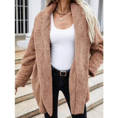 Womens Clothing 2021 Autumn Solid Color Double-Sided Velvet Warm Coat Turn-down Collar Long Sleeve Suit Woman Loose Trench Tops