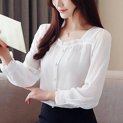 2021 Womens Long Sleeve Shirts Fashion Chiffon New Korean Female Shirt Slim White Blouses Shirts Blusas Mujer De Moda