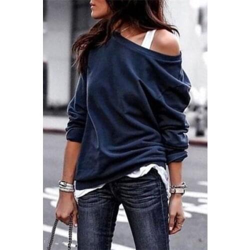 Womens Pullover Sweatshirt Heart Printed Long Sleeve One Shoulder Tops Autumn Winter Sweat Shirts Woman Casual Top