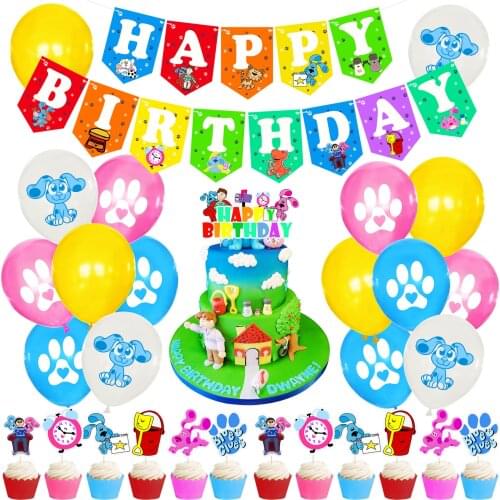 1set Blues Clues Balloons Cute Blues Dog Footprints with Cake Topper Banner Happy Birthday Baby Shower Party Bluey Decorations