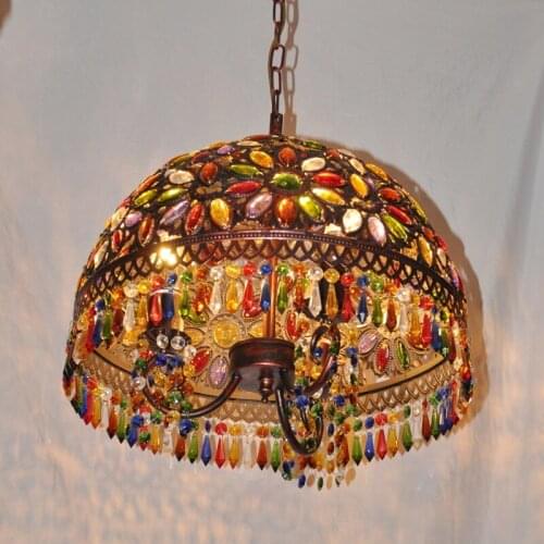12inch Bohemia Mediterranean Retro Multicolor Bronze Wrought Iron Pendant Lamp Restaurant Bedroom Lamp deco maison