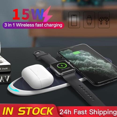 3 In 1 Qi 15W Wireless Charger Pad Fast Charging Holder for Apple Watch 6 5 4 3 2 1 for Airpods IPhone 12 11 Pro XR XS 8 Charger