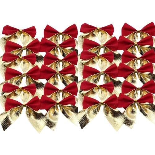 300PCS Bows Christmas Tree Decorative Hanging Decorations Cloth Gold And Red Festive Scene Layout DIY Pendant Gift