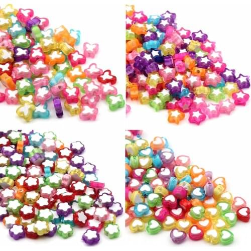 50pcs Mixing Color Heart Star Flower Butterflies Acrylic Beads Loose Spacer Supplier For Jewelry Making Bracelet DIY Accessories