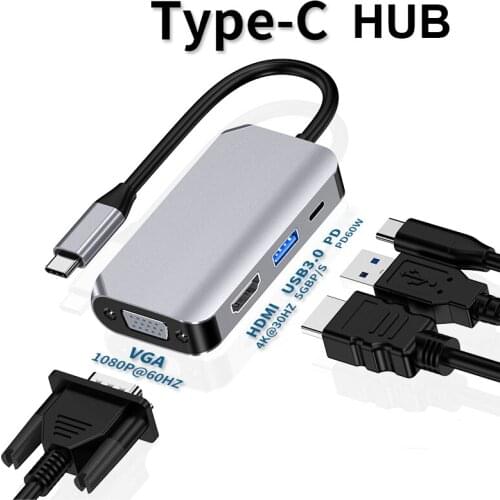 USB C Type c to HDMI-compatible 4K Adapter VGA USB3.0 Audio video Converter PD 100W Fast charger for Macbook pro Samsung s9 s10