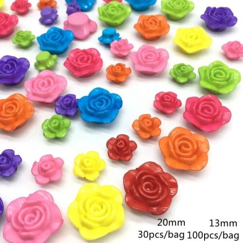 13mm 20mm Acrylic rose flower beads for Jewelry making Flat bottom surface color Childrens toys beading Meideheng