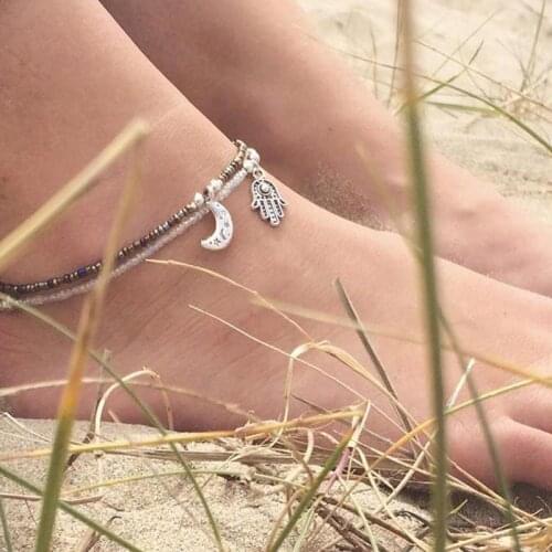 Boho Hamsa & Moon Pack of 2 Anklets/Bracelets Grunge Jewellery, Fatima Boho Jewellery, Boho Anklet, Boho Bracelet