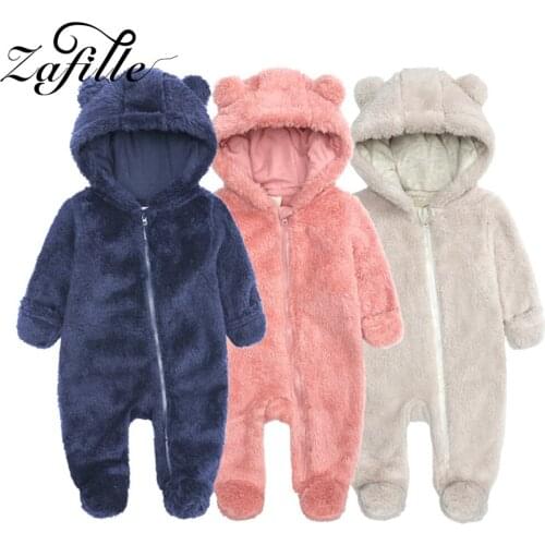 ZAFILLE 0-12M Newborns Baby Clothes Winter Thick Flannel Kids Footies Pajams Hooded Zipper Fleece Babys Rompers Jumpsuit