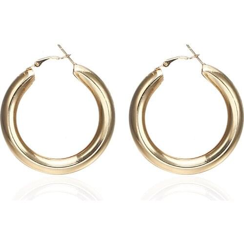 Dreamtop European Metal Hoop Earrings Gold Color Earrings For Women Punk Round Loop Earrings Jewelry Female E34