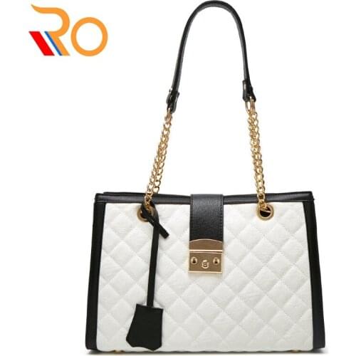 Elegance Thread PU Leather Handbags For Women Casual Big Tote Bag Chain Women Bags Large Capacity Fashion Bags