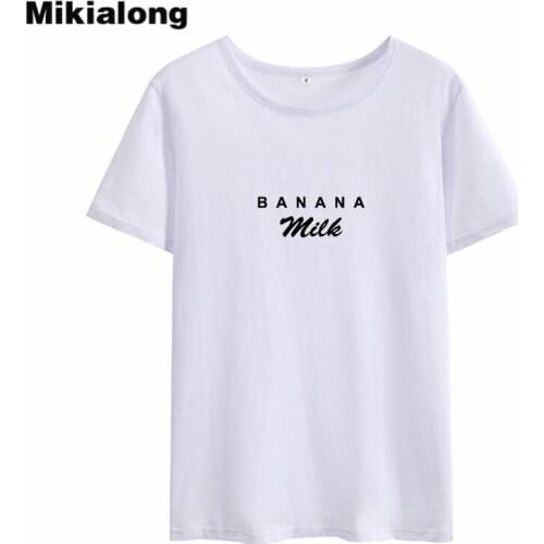 Mikialong Banana Milk Kawaii Printed Tshirt Women 2018 Summer Short Sleeve Basic T-shirt Women Cotton BlackWhite Tee Shirt Femme