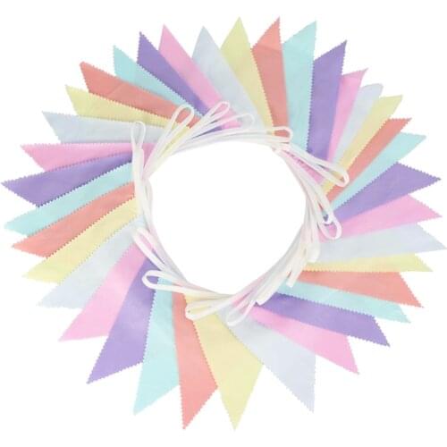 10m 36 Flags Wave Edge Light Rainbow Color Cotton Banner Pennant Garland Kids Baby Birthday Bunting Wedding Party Decoration