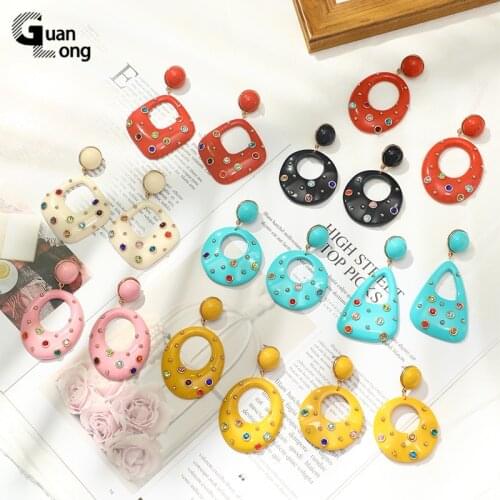 GuanLong Geometric Acrylic Large Drop Earring Trendy Colorful Beautiful Earrings for Girls Big Korean Crystal Fashion Jewelry