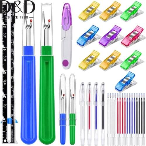 Gauge Measuring Sewing Tool Set Including Sewing Gauge Heat Erase Pens Seam Ripper for DIY Needlework Sewing Crafting Tool