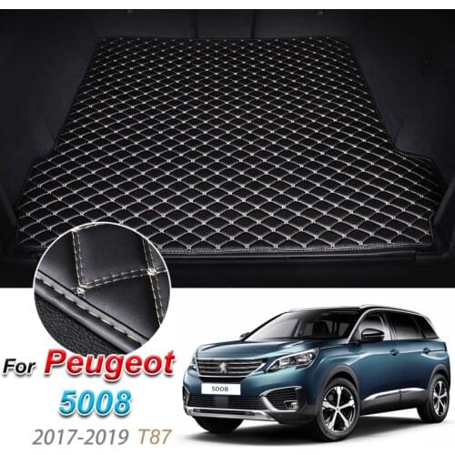 Leather Car Trunk Mat For Peugeot 5008 2017-2019 T87 Cargo Liner Trunk Floor Pad Carpet Car Accessories