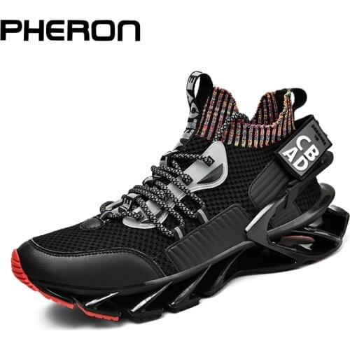 New Design Patent Blade Running Shoes for Men Elastic Mesh Jogging Shoes Good Quality Cushioning Sneakers Outdoor Male Footwear