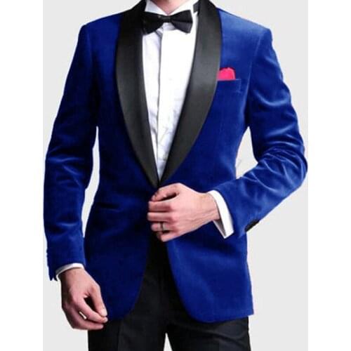2020 Velvet Business Blazers Sets Groomsman Suits Men 2 Pieces Slim Sets Black Shawl Lapel Wedding Party Suit For Men
