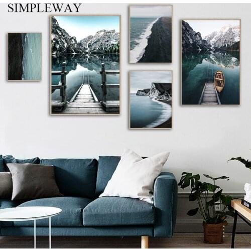 Wall Art Picture Nature Landscape Poster Nordic Style Canvas Print Mountain Lake Painting Modern Scandinavian Home Decoration