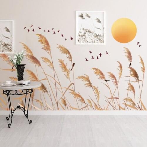 New Chinese Wall Stickers Reed Leaf Living Room Bedroom Skirting Line Wall Warm Aesthetic Decoration Home Decal Waterproof Mural