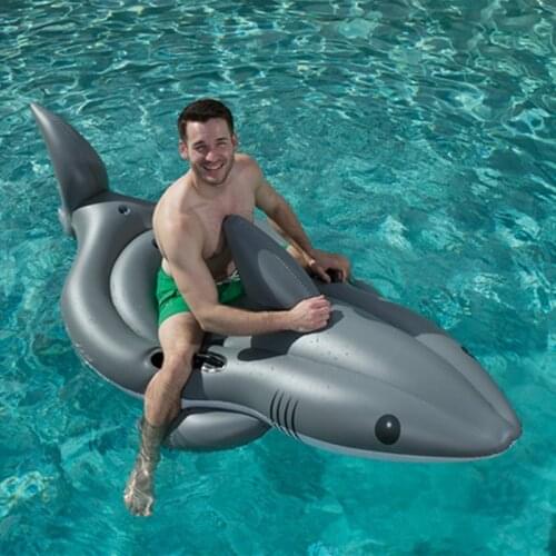 100'' Giant Inflatable Shark Funday Jumbo Floatie Rider With Cup Holder Ride-on Pool Float Swimming Water Toys Beach Mattress