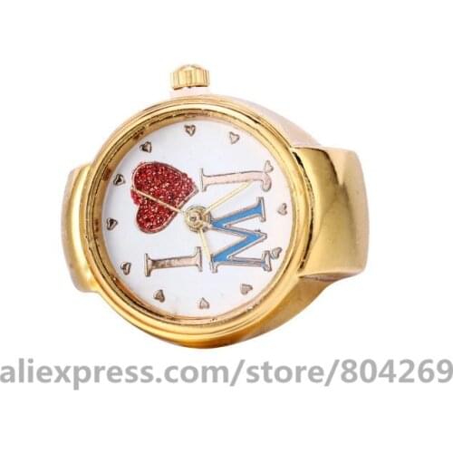 Wholesale Dial Quartz Analog Watch Elastic Quartz Finger Ring Watch Fashion Heart Lady Gold Watches JZB 006