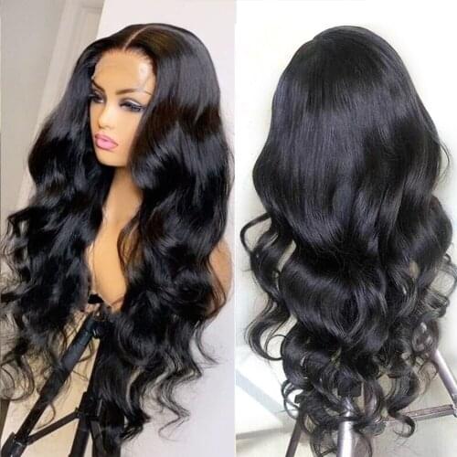 Glueless Body Wave Lace Wig Black Color Synthetic Lace Front Wigs with Baby Hair Natural Hairline Fiber Hair 150% Density