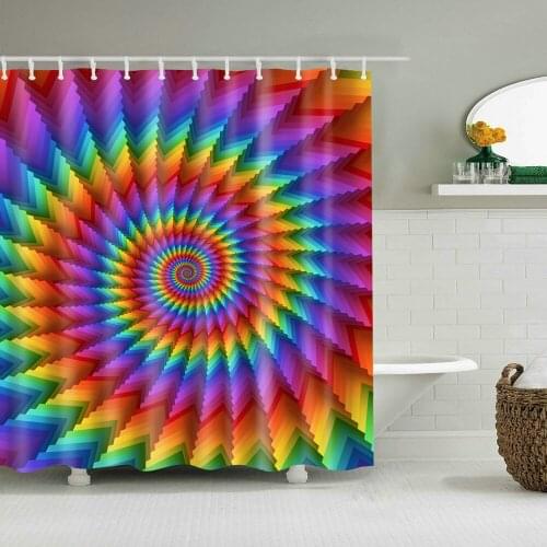 Rainbow Striped Shower Curtain Colored Abstract Geometry Bathroom Decor Accessories Waterproof Fabric Curtains With Hooks Set