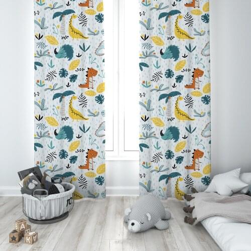 Curtains Children 3D Printed Decorative Items Home Childrens Room Dinosaur Palm Green Model 023