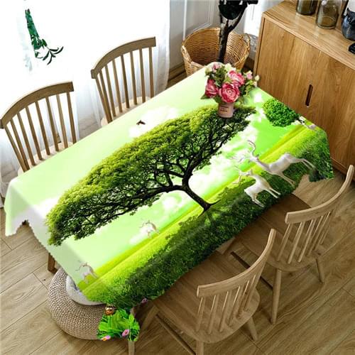 Tablecloth Green Tree 3D Printed Table Cover Dining Customizable Table Cloth High Quality Home Decoration