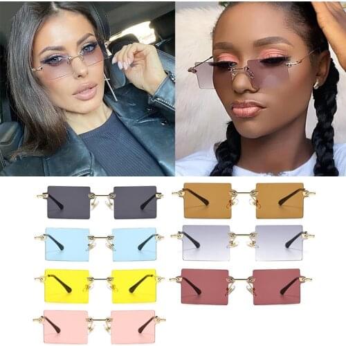 Wholesale Fashion Rimless Sunglasses Women 2021 Brand Vintage Shades Small Square Sun Glasses For Men Trendy Lady Eyewear