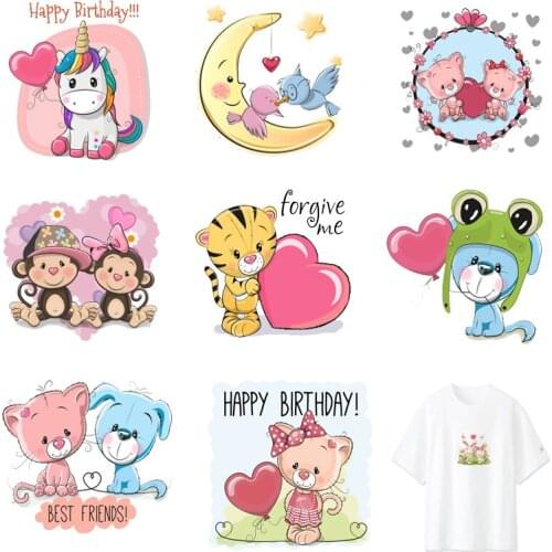Iron-on Transfers for Clothing Patches Clorhing Stickers Stripe T-shirt Diy Cute Animal Patch Fusible Vinyle Thermocollant Pvc C