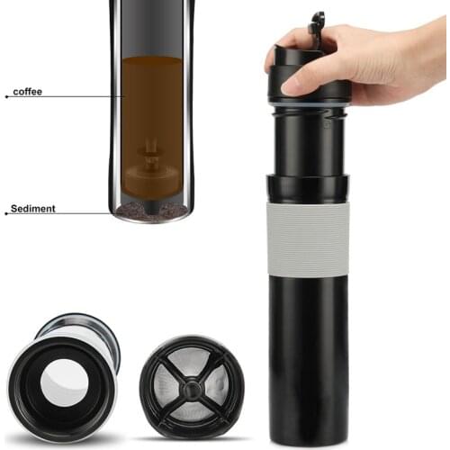 Home Essentials Economical Portable French Press Coffee Mug Coffee Thermos Vacuum Cup Stainless Steel for Travel Home 0.45L
