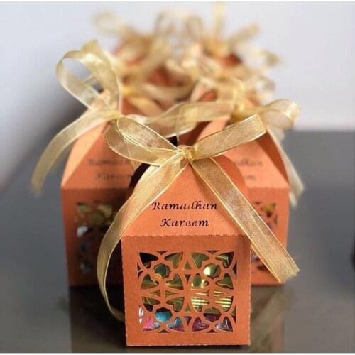 High quality pearl paper laser cut customized ramadan kareem wedding gift box