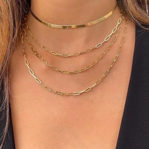 YWZIXLN Bohemian Vintage Golden Multilayer Thick Chain Fashion Necklaces Jewelry For Women Elegant Accessories N091