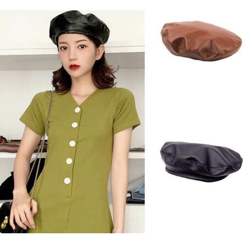Popular Womens Autumn Winter Adjustable Beret Cap Leather Trendy Painter Hat women hats beret hat
