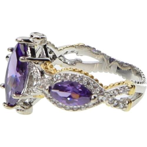 Big stone purple cubic zirconia unique design luxury women jewelry 2018 fashion engagement wedding ring