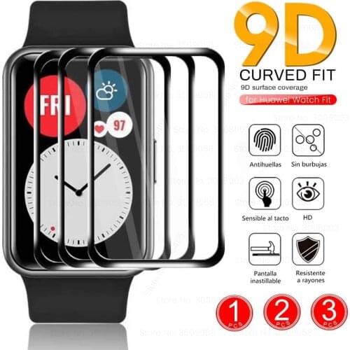 1-3PCS 9D Curved Clear Soft Fiber Protective Glass For Huawei Watch Fit Smartwatch Full Screen Protectors Film Cover Accessories
