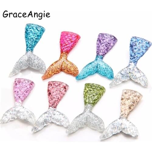 10pcs Cute Resin Mermaid Slime Charm Handmade Crafts Cameo Cabochon Baby Jewelry Findings DIY Sequin Fish Tail Phone Arts Crafts