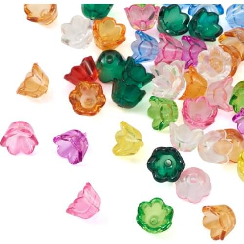 100Pcs Red Dyed Transparent Acrylic Flower Beads Spacer End Bead Caps Charms For DIY Handmade Jewwlry Making 10x6mm hole:1.5mm