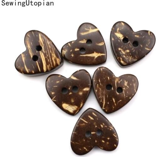 20PCS 16MM Heart Natural 2-Holes Round Coconet Buttons Sew Tools Accessories Handmade Scrapbook Wedding Crafts DIY Wooden Button